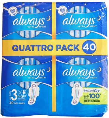 Always Ultra Night Sanitary Towels with Wings, 40 each