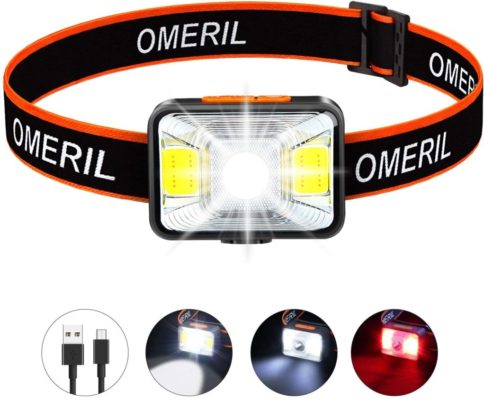OMERIL LED Head Torch, USB Rechargeable Headlamp